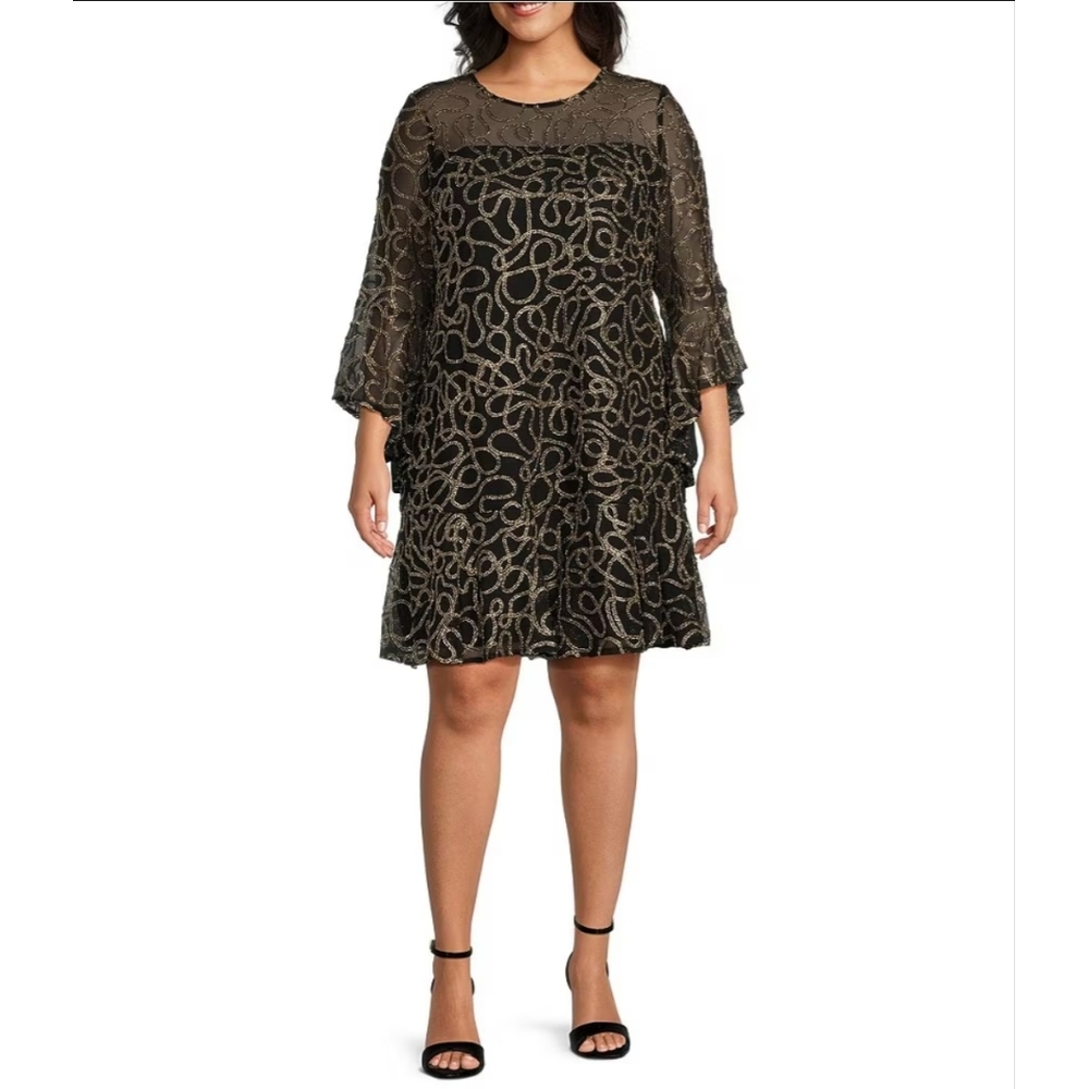 JESSICA HOWARD EMBELLISHED BLACK AND GOLD DRESS PLUS SIZE